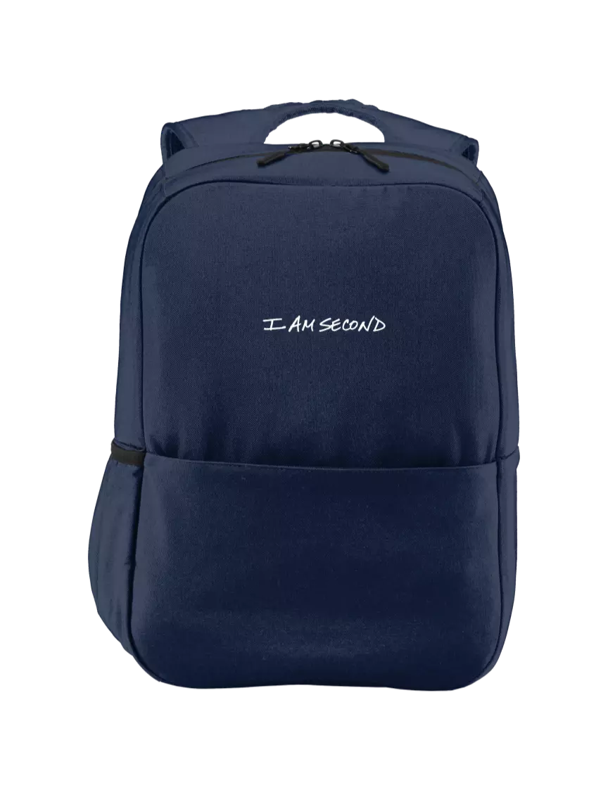 I Am Second Access Square Laptop River Blue Navy Backpack w/I Am Second Logo