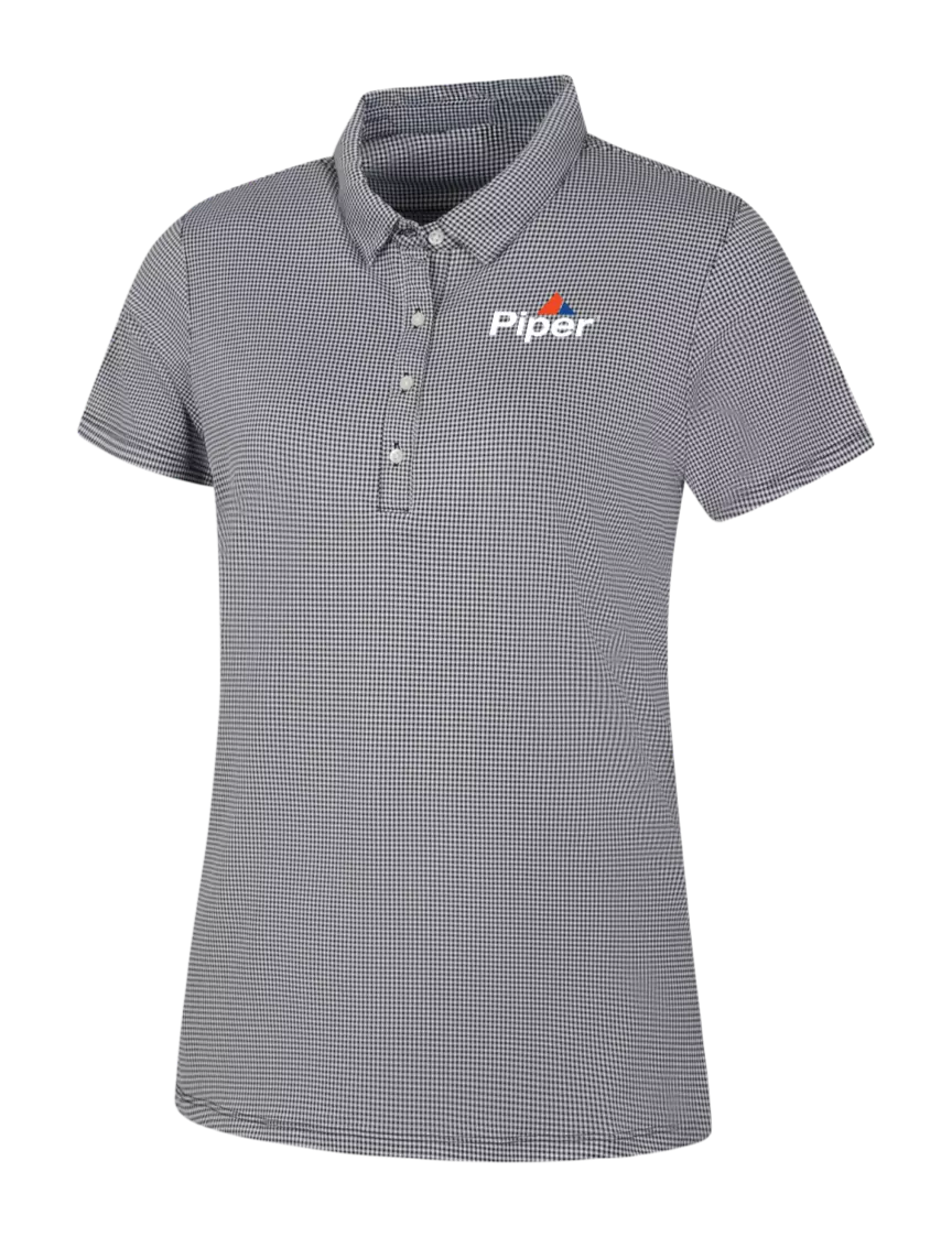Piper Black/White Womens Gingham Polo w/Piper Logo
