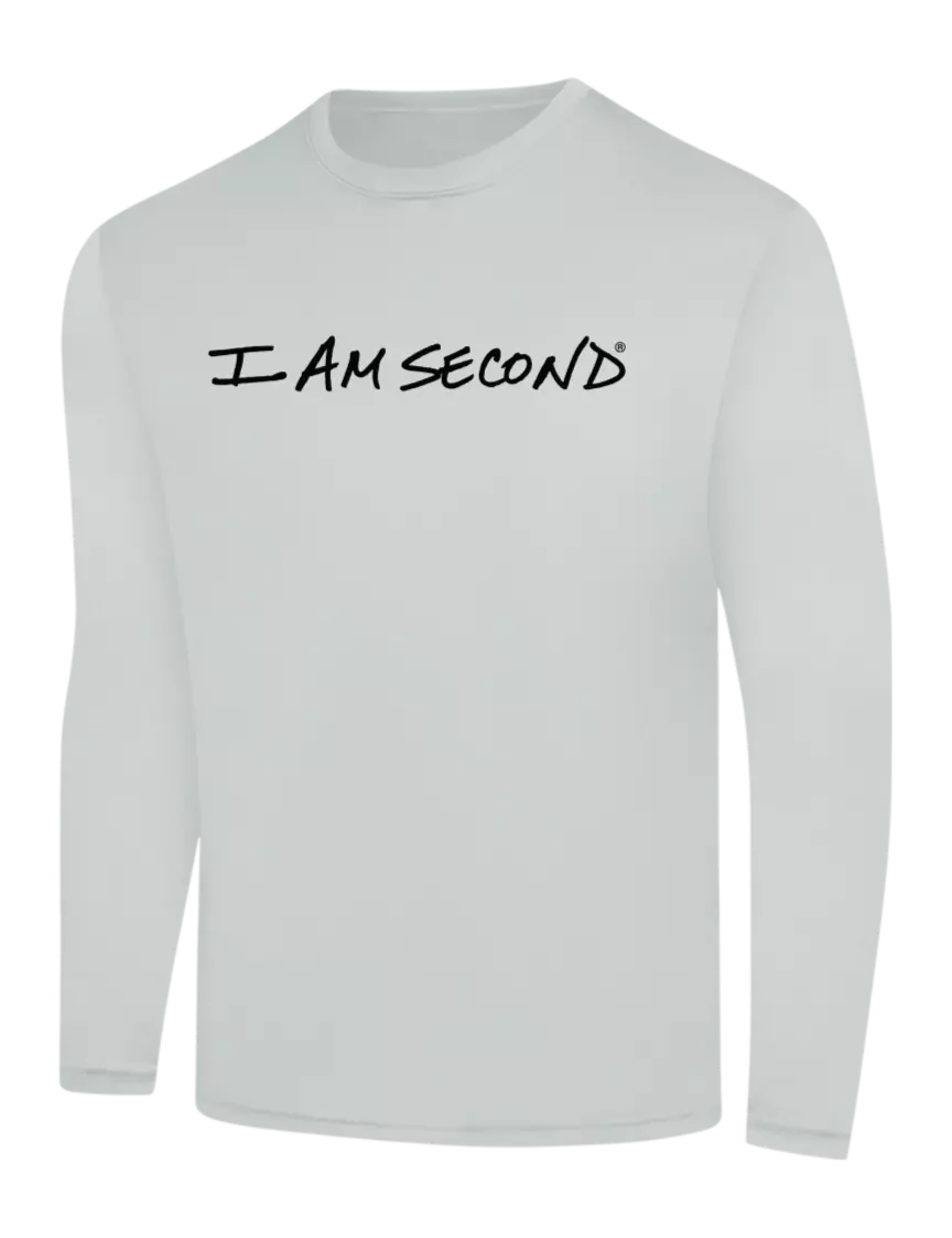 I Am Second Long Sleeve Light Grey PosiCharge Competitor Tee w/I Am Second Logo