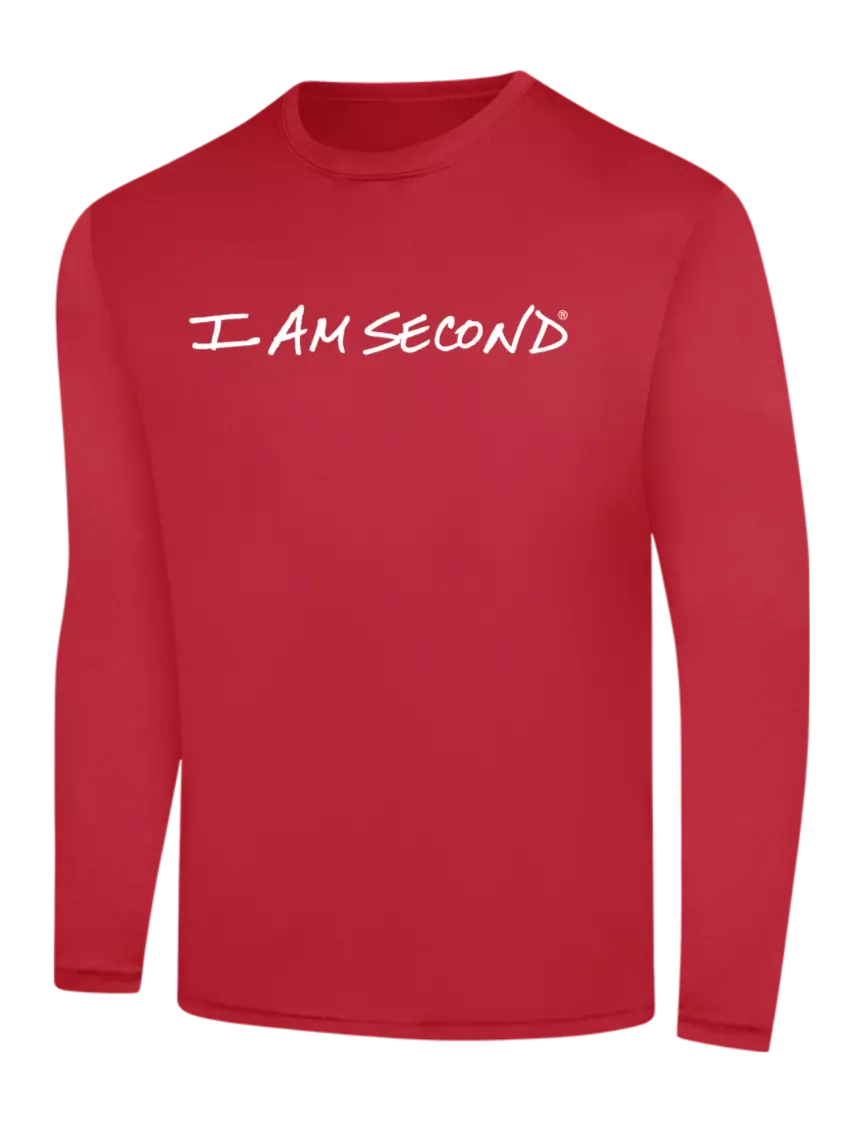 I Am Second Long Sleeve Red PosiCharge Competitor Tee w/I Am Second Logo