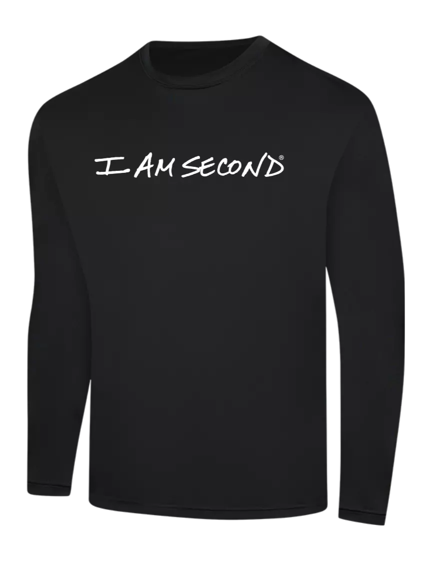 I Am Second Long Sleeve Black PosiCharge Competitor Tee w/I Am Second Logo