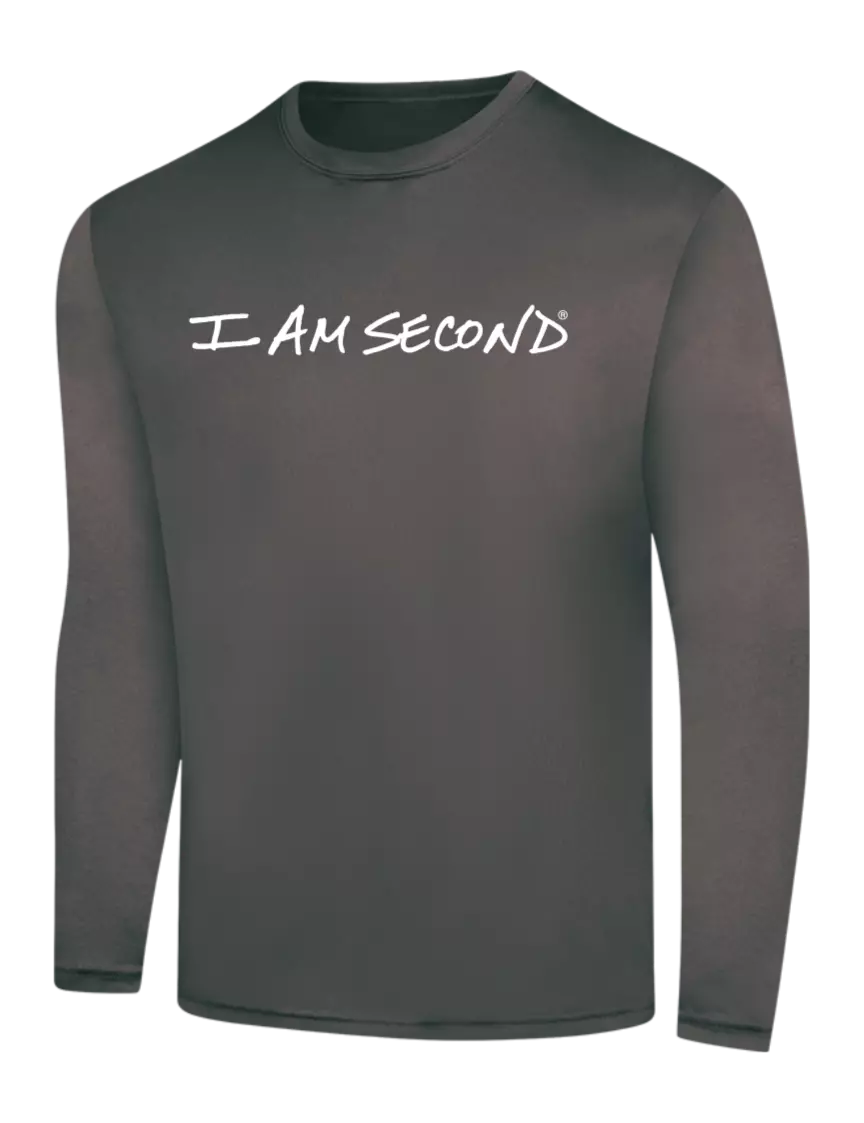 I Am Second Long Sleeve Dark Grey PosiCharge Competitor Tee w/I Am Second Logo