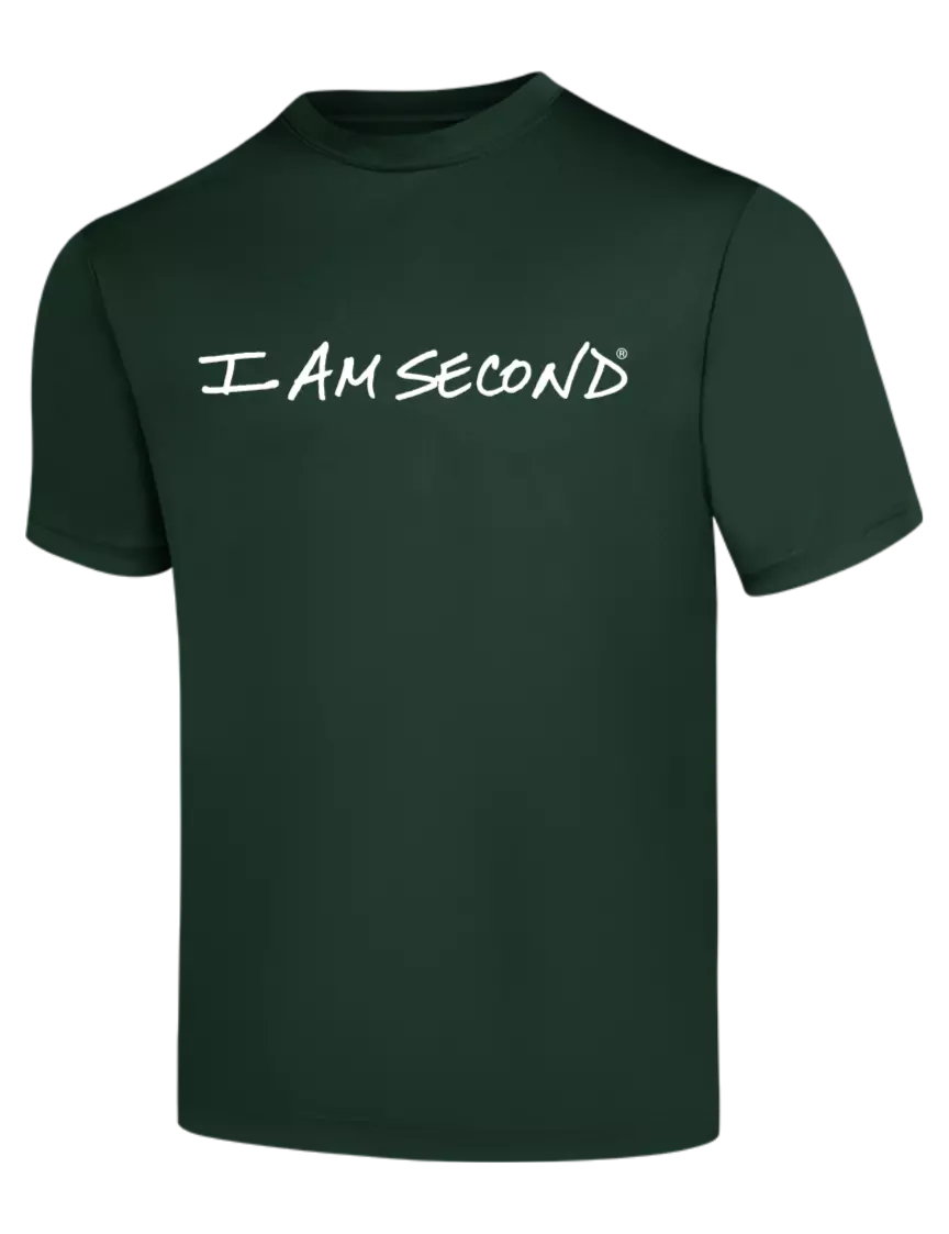 I Am Second Dark Green PosiCharge Competitor Tee w/I Am Second Logo
