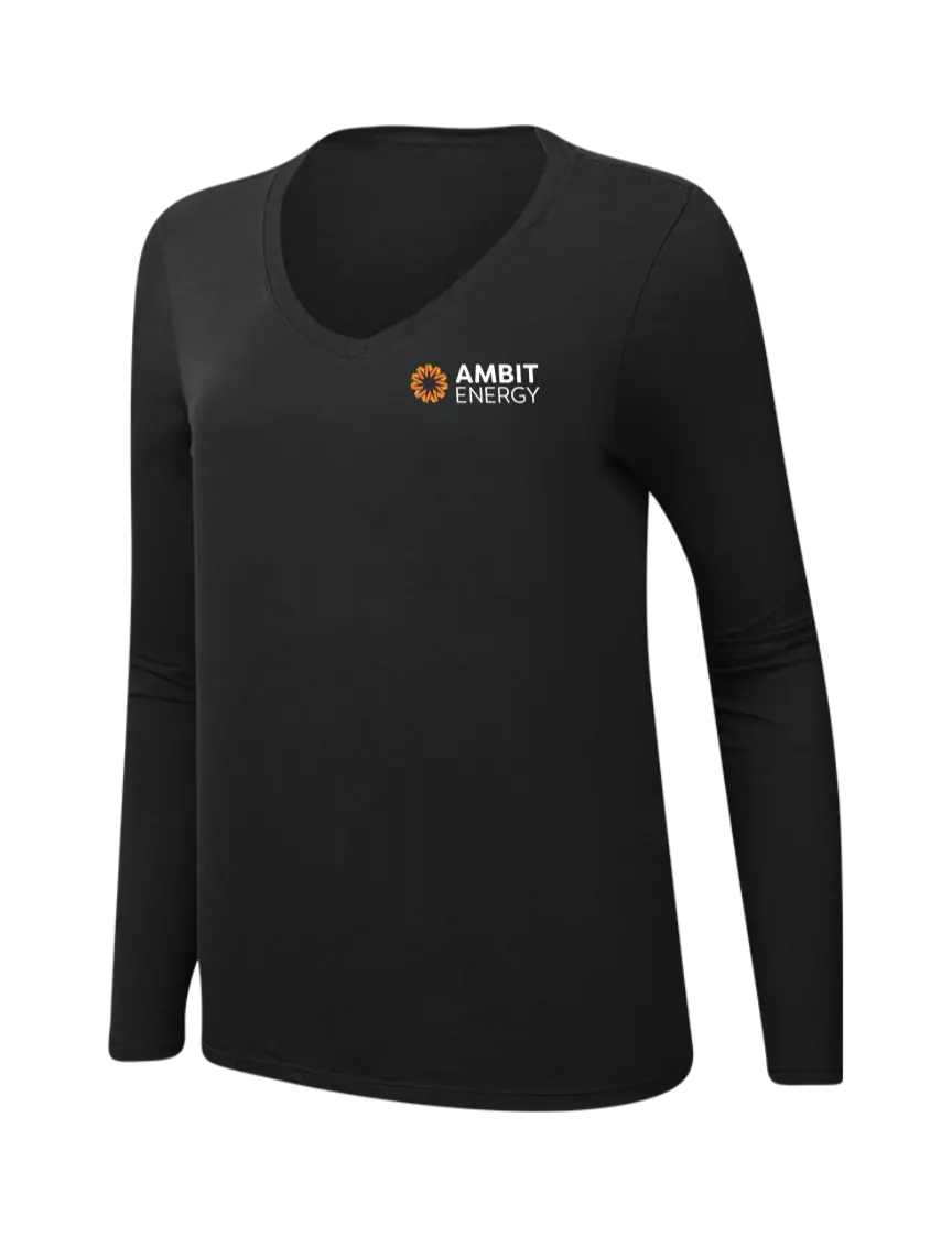 Ambit Womens V-Neck Ring Spun Jet Black 4.5 oz Long Sleeve T-Shirt w/Ambit Logo