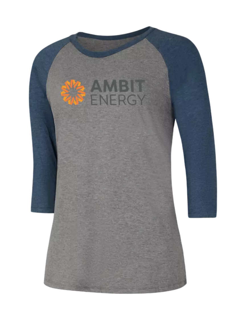 Ambit Womens Simply Soft 3/4 Sleeve Navy Frost/Grey Frost Ring Spun Cotton T-Shirt w/Ambit Logo