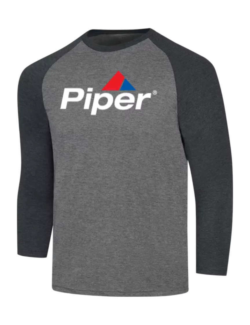 Piper Simply Soft 3/4 Sleeve Black Frost/Grey Frost Ring Spun Cotton T-Shirt w/Piper Logo