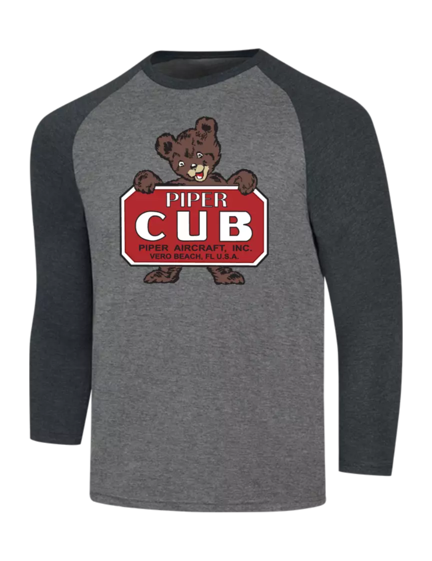 Piper Simply Soft 3/4 Sleeve Black Frost/Grey Frost Ring Spun Cotton T-Shirt w/Piper Cub Logo