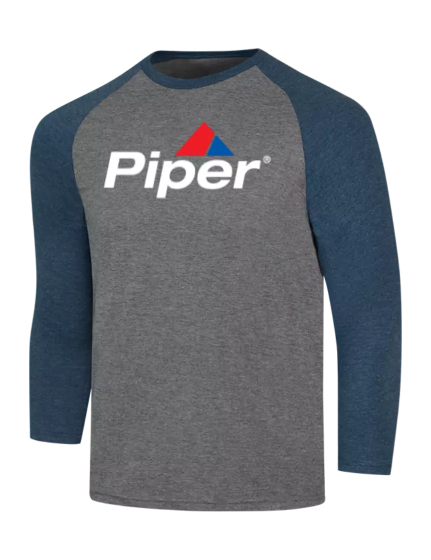 Piper Simply Soft 3/4 Sleeve Navy Frost/Grey Frost Ring Spun Cotton T-Shirt w/Piper Logo