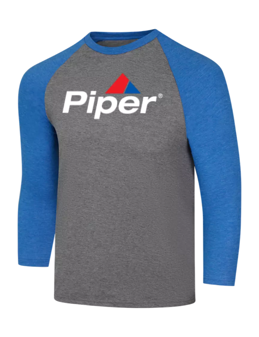 Piper Simply Soft 3/4 Sleeve Royal Frost/Grey Frost Ring Spun Cotton T-Shirt w/Piper Logo