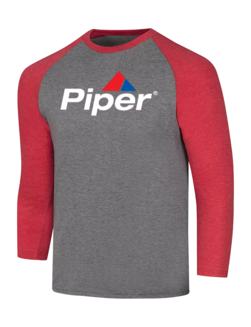 Piper Simply Soft 3/4 Sleeve Red Frost/Grey Frost Ring Spun Cotton T-Shirt w/Piper Logo
