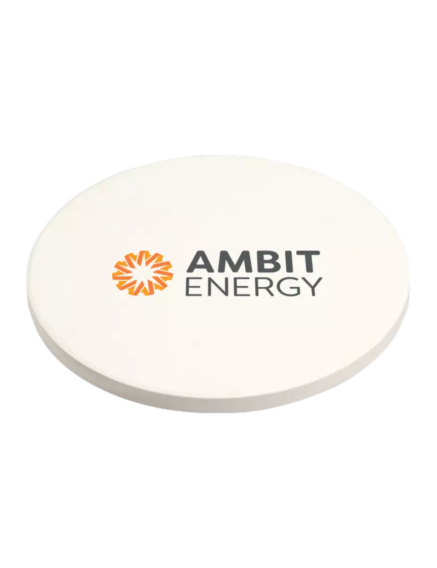 Ambit Absorbent White Coaster with Cork Base w/Ambit Logo 