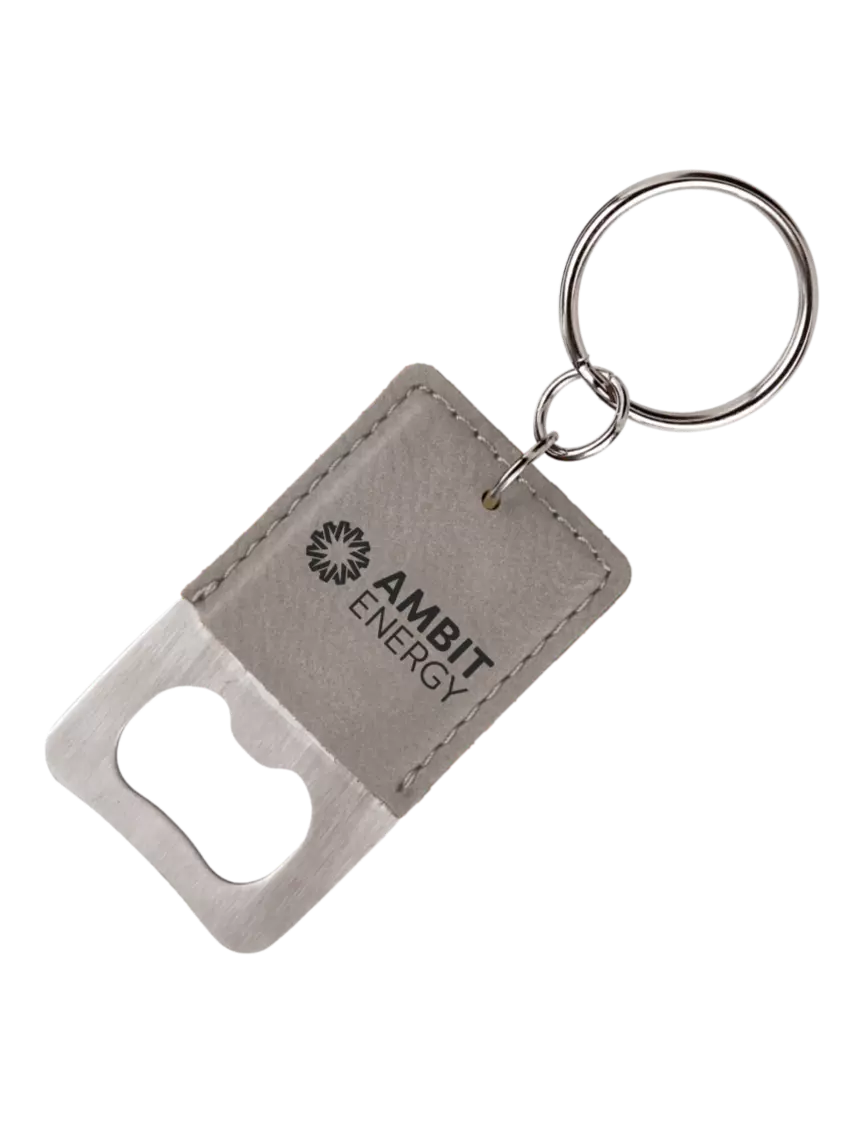 Ambit Grey Leatherette Rectangle Bottle Opener Keychain w/Ambit Logo 
