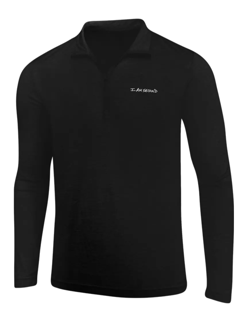 I Am Second Black Triad Solid Posicharge Tri-Blend Wicking 1/4 Zip Pullover w/I Am Second Logo