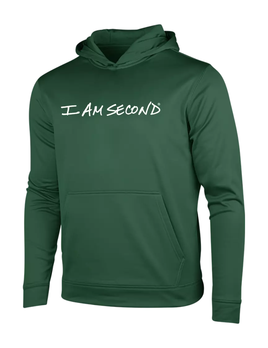 I Am Second Forest Green Sport-Wick Fleece Hooded Pullover w/I Am Second Logo