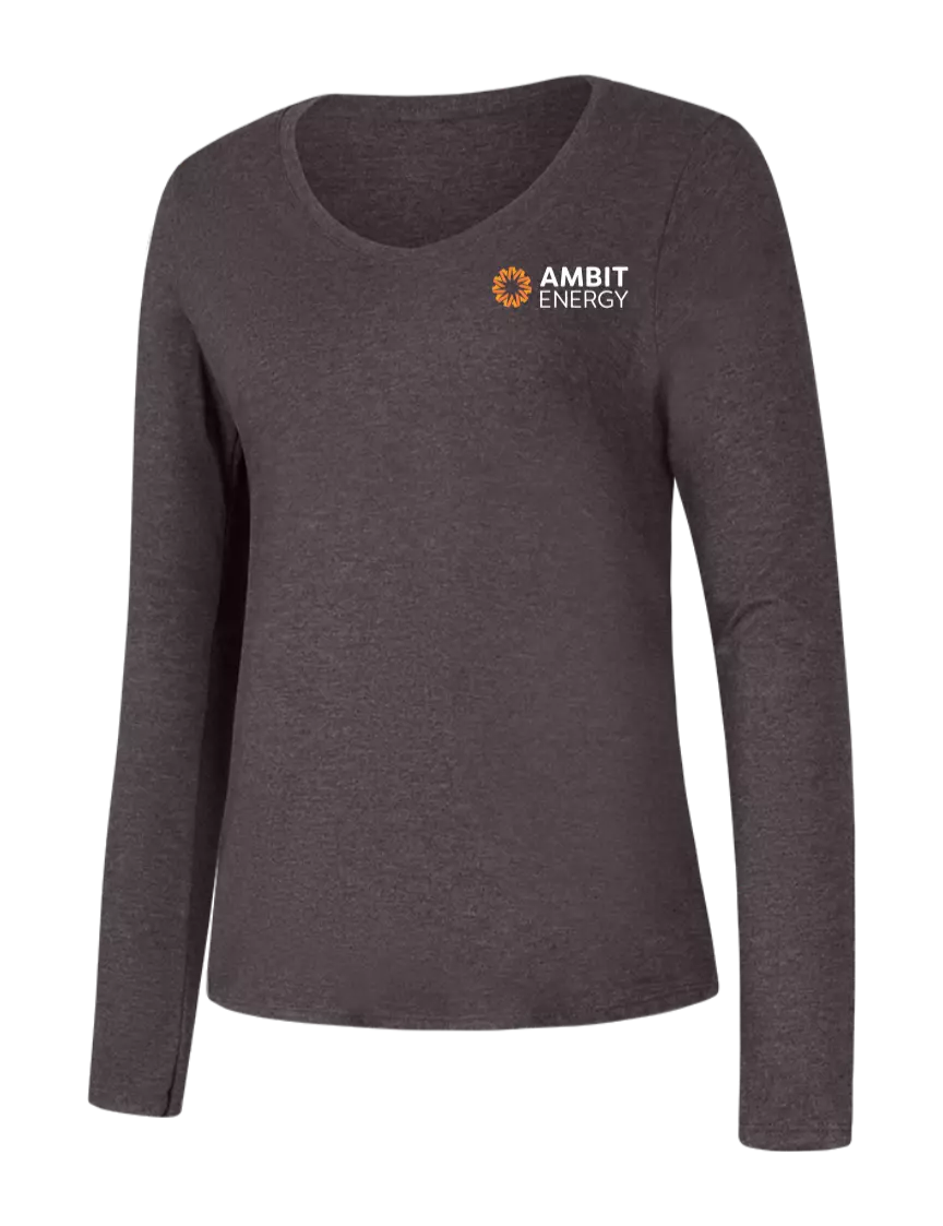 Ambit Womens Seriously Soft Heathered Charcoal V-Neck Long Sleeve T-Shirt w/Ambit Logo