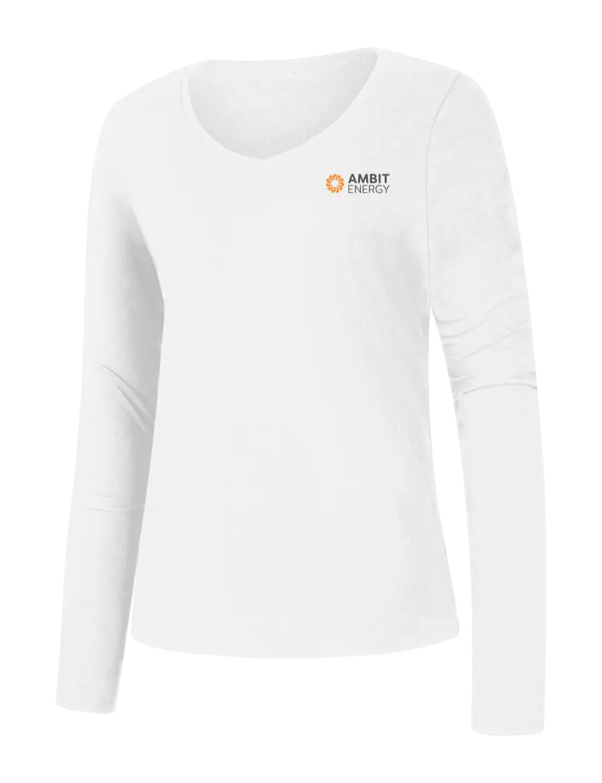 Ambit Womens Seriously Soft White V-Neck Long Sleeve T-Shirt w/Ambit Logo