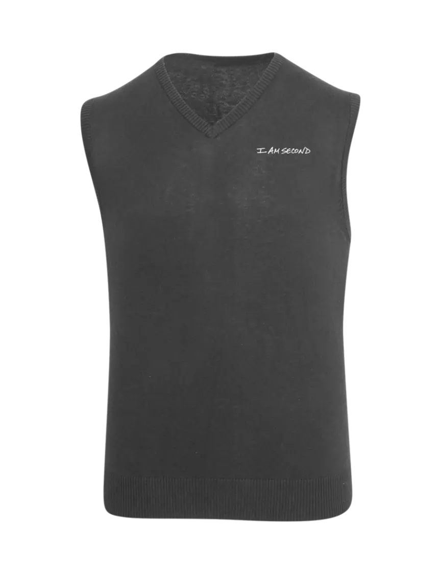 I Am Second Charcoal Heather Sweater Vest w/I Am Second Logo