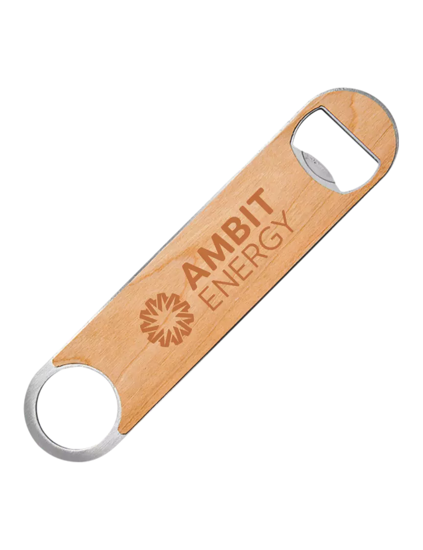 Ambit Bottle Opener w/Wood Veneer, 7 x 1.2 w/Ambit Logo 