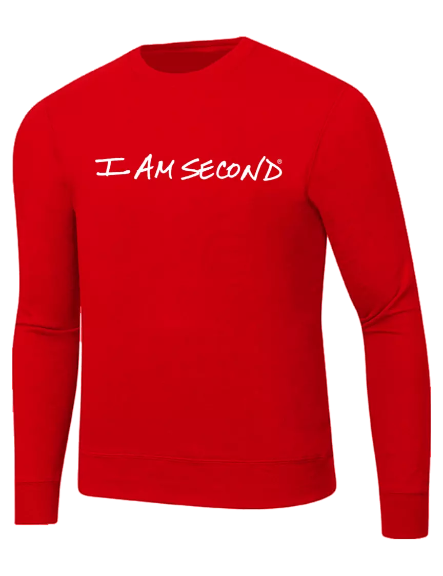 I Am Second Bright Red 8.5 oz Ring Spun Crew Sweatshirt w/I Am Second Logo