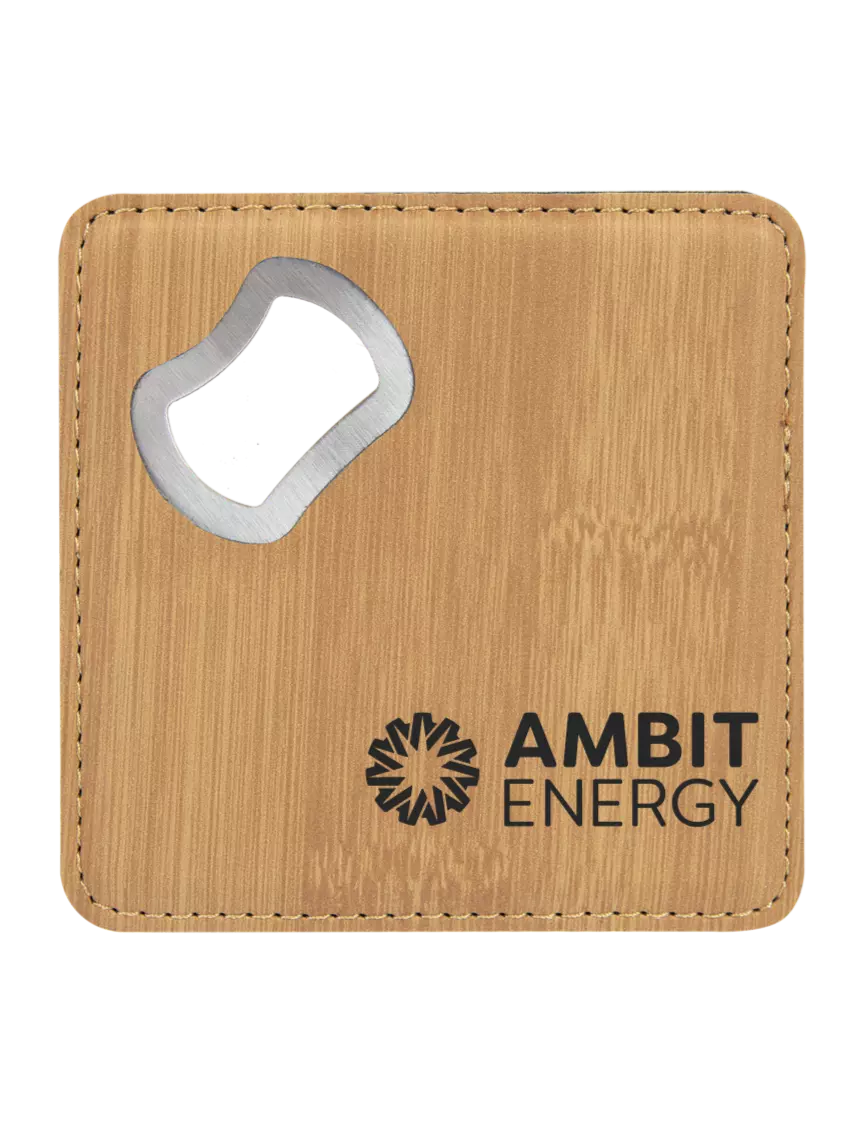 Ambit Bamboo Leatherette Coaster with Bottle Opener w/Ambit Logo 