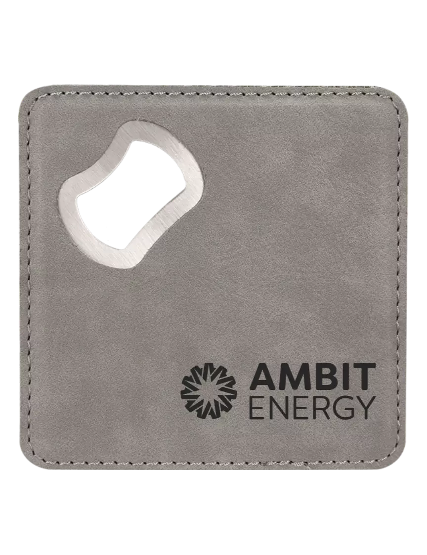 Ambit Grey Leatherette Coaster with Bottle Opener w/Ambit Logo 