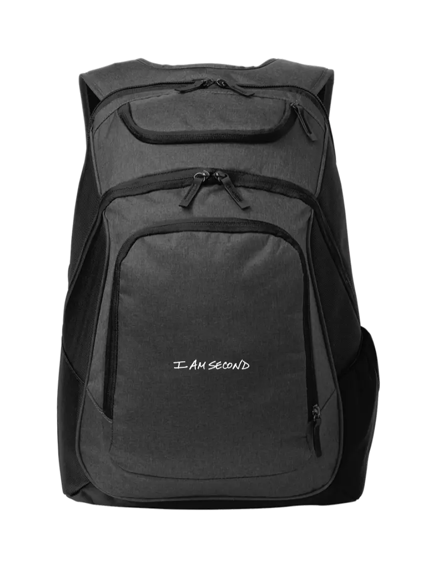 I Am Second Executive Graphite Heather/Black Laptop Backpack w/I Am Second Logo