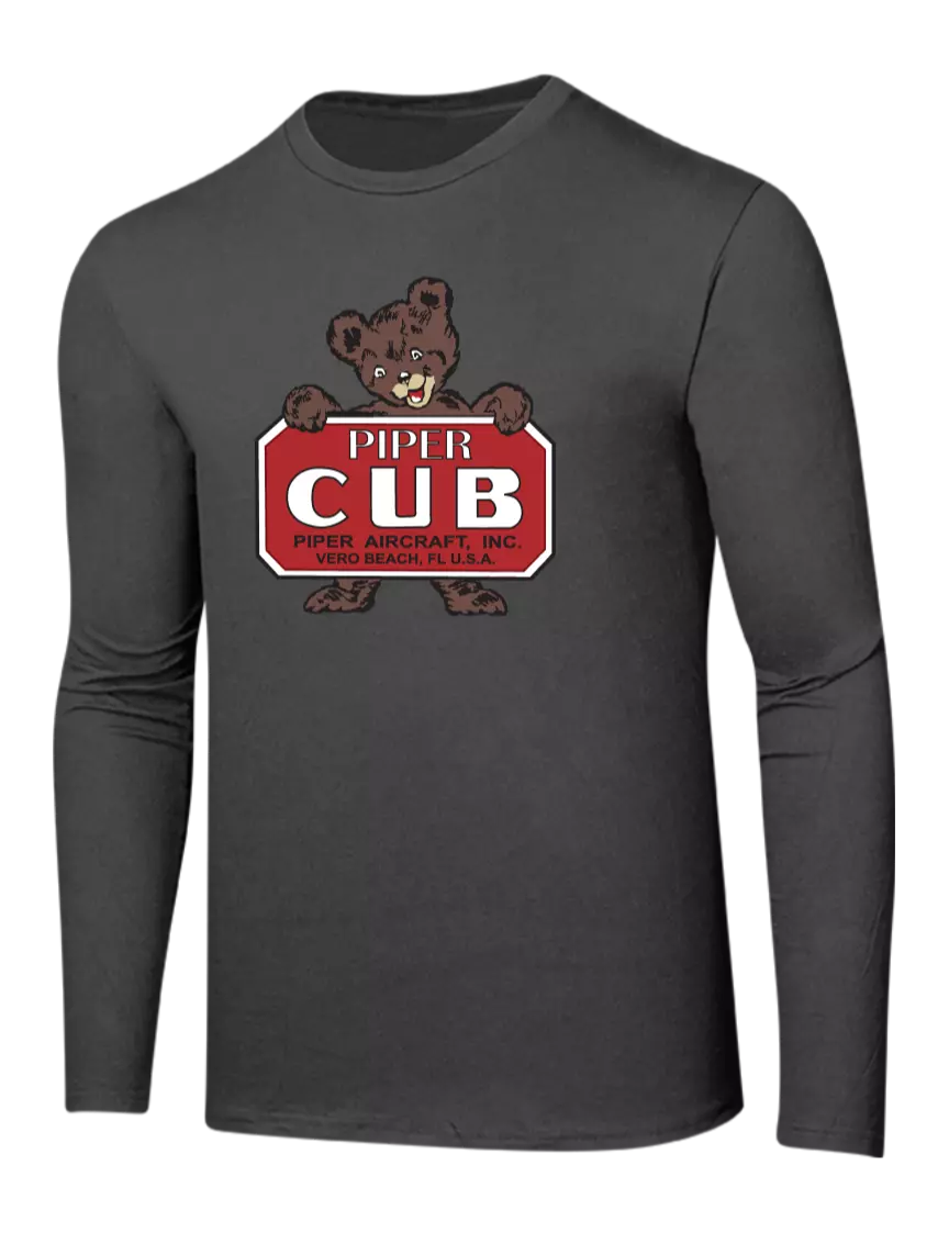 Piper Ring Spun Charcoal 4.5 oz Long Sleeve T-Shirt w/Piper Cub Logo