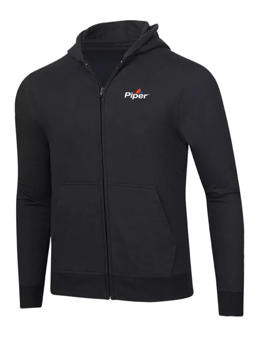Piper Jet Black 8.5 oz Ring Spun Zip Hooded Sweatshirt w/Piper Logo