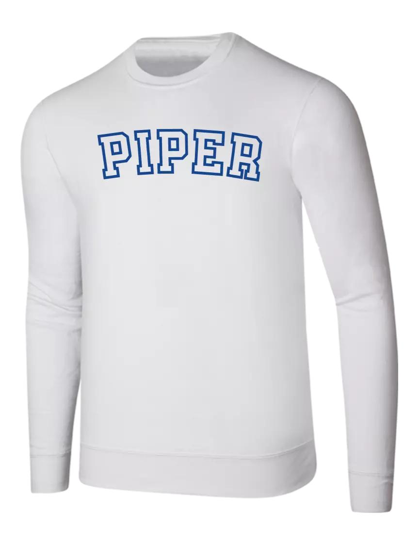 Piper White 7.8 oz Ring Spun Crew Sweatshirt w/Piper Collegiate Logo