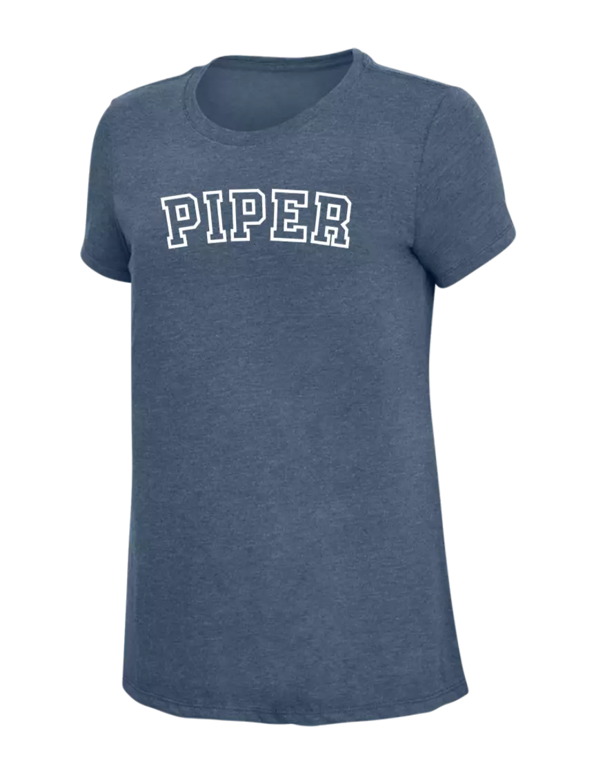 Piper Womens Simply Soft Navy Frost 4.5oz  Poly/Combed Ring Spun Cotton T-Shirt w/Piper Collegiate Logo
