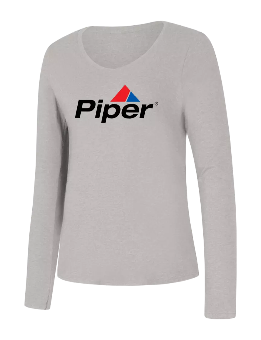 Piper Womens Seriously Soft Light Heathered Grey V-Neck Long Sleeve T-Shirt w/Piper Logo