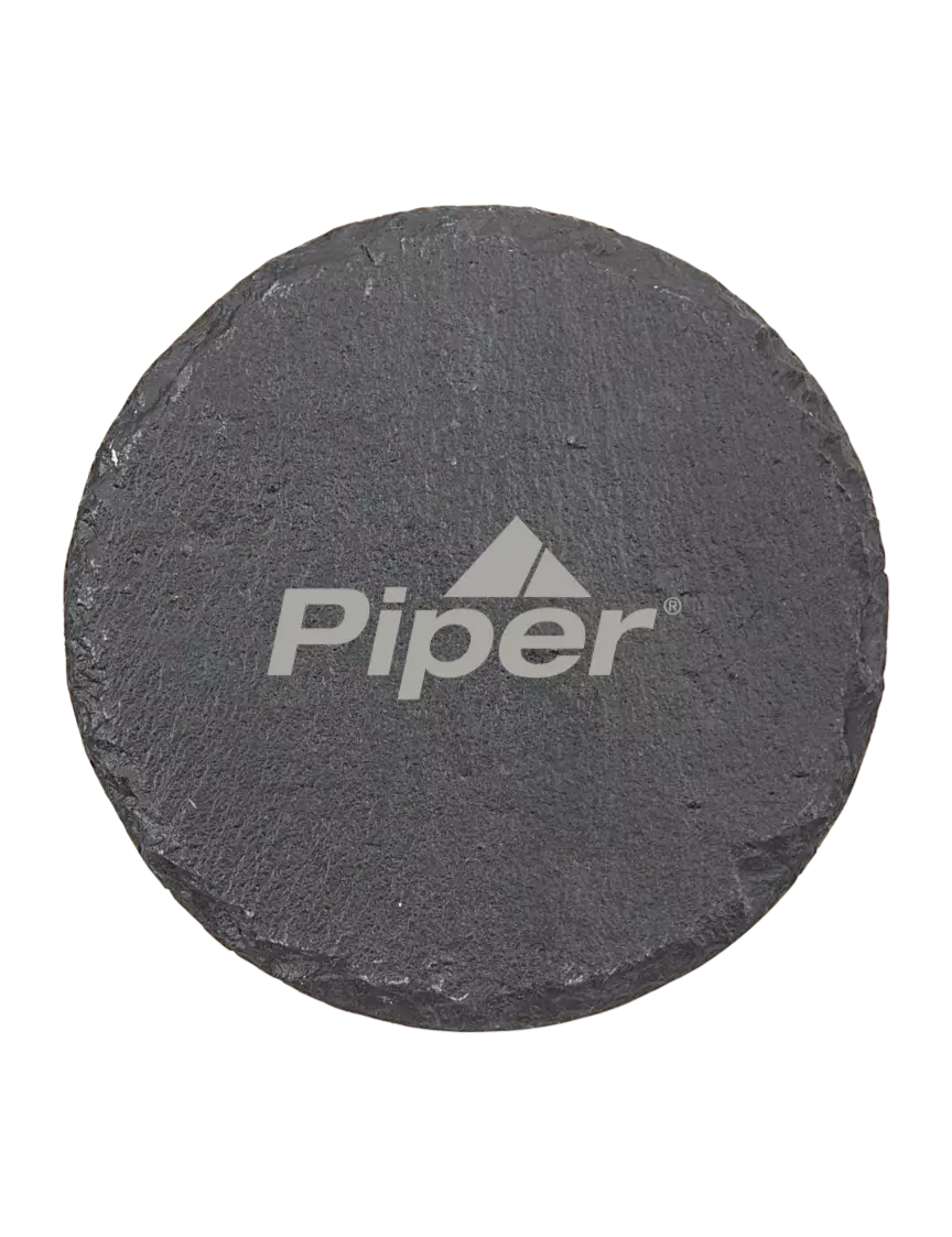 Piper Round Slate Coaster w/Piper Logo