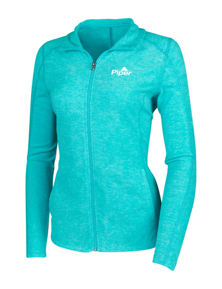 Piper Aqua Green Womens Heather Microfleece Full-Zip Jacket w/Piper Logo