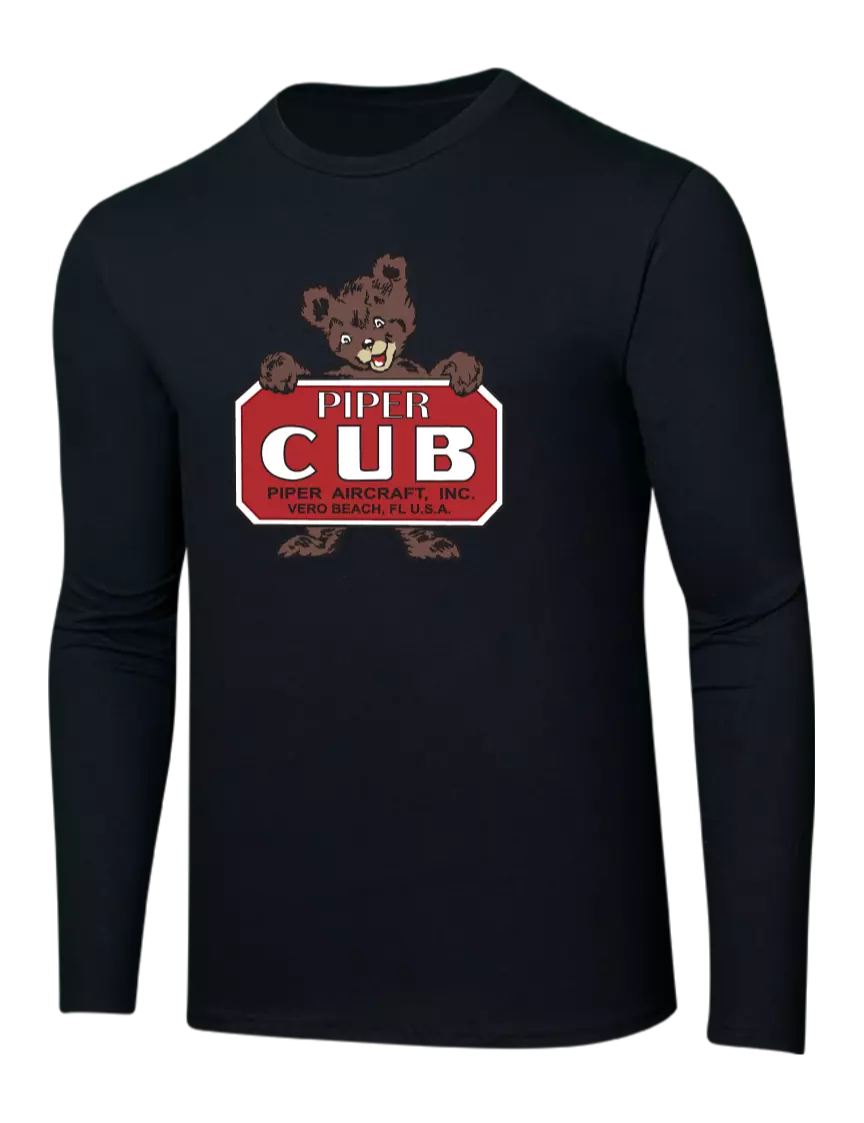 Piper Ring Spun Jet Black 4.5 oz Long Sleeve T-Shirt w/Piper Cub Logo