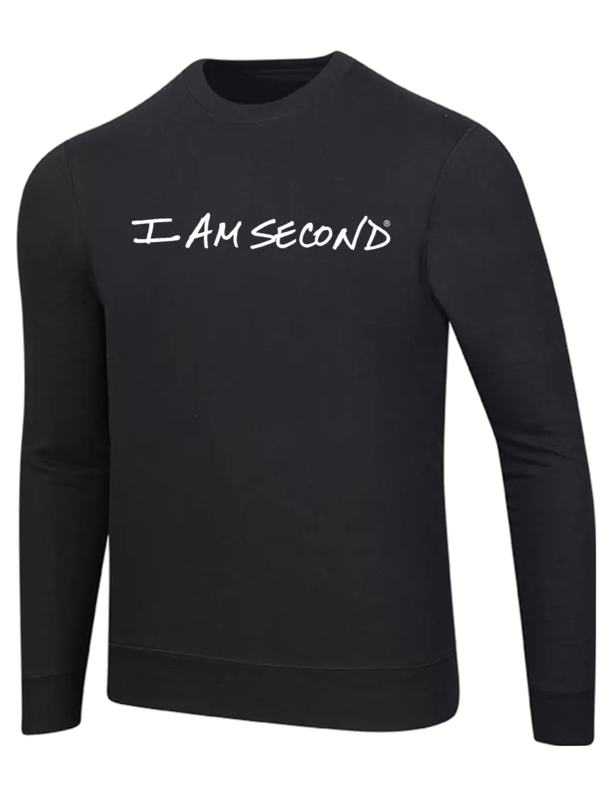 I Am Second Black 7.8 oz Ring Spun Crew Sweatshirt w/I Am Second Logo