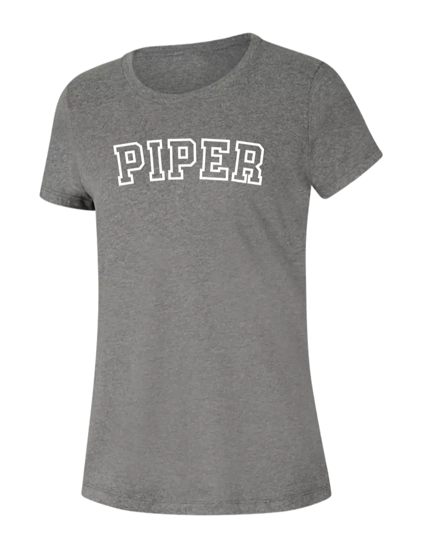 Piper Womens Seriously Soft Grey Frost T-Shirt w/Piper Collegiate Logo