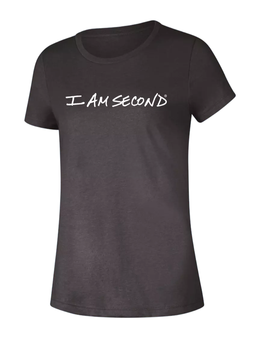 I Am Second Womens Seriously Soft Heathered Charcoal T-Shirt w/I Am Second Logo