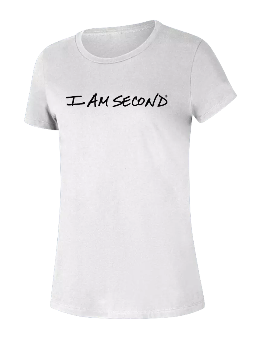 I Am Second Womens Seriously Soft White T-Shirt w/I Am Second Logo