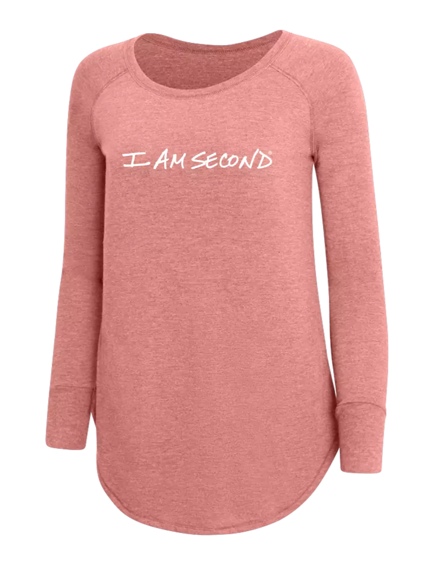 I Am Second Womens Perfect Wide Collar Tunic Tri-Blend Blush Frost 4.5 oz T-Shirt w/I Am Second Logo