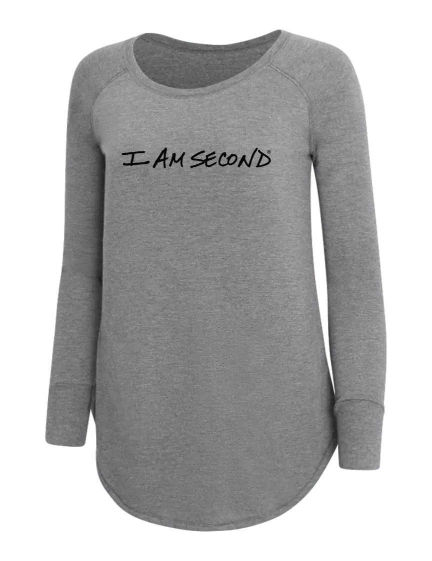 I Am Second Womens Perfect Wide Collar Tunic Tri-Blend Grey Frost 4.5 oz T-Shirt w/I Am Second Logo