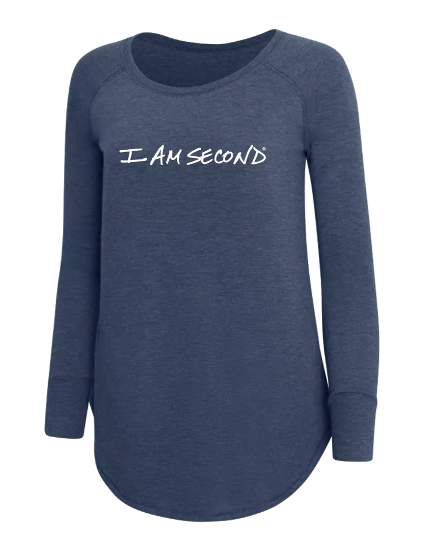 I Am Second Womens Perfect Wide Collar Tunic Tri-Blend Navy Frost 4.5 oz T-Shirt w/I Am Second Logo