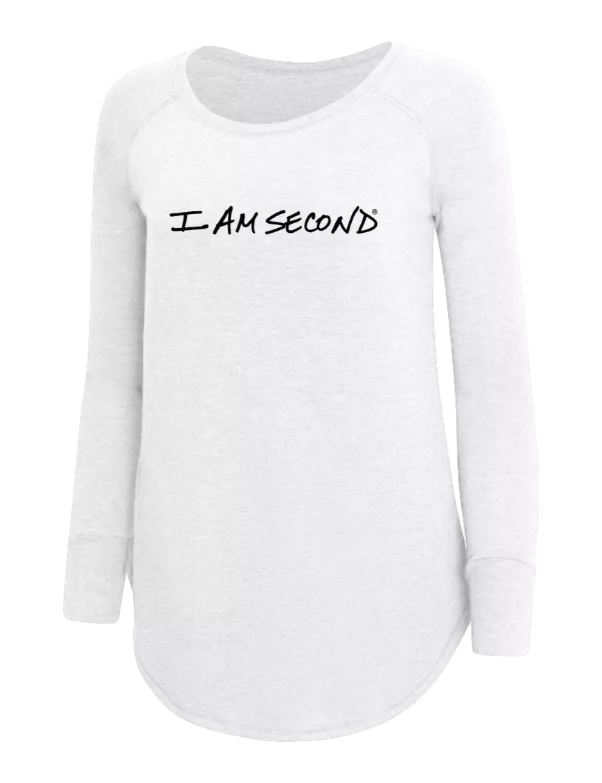 I Am Second Womens Perfect Wide Collar Tunic Tri-Blend White 4.5 oz T-Shirt w/I Am Second Logo