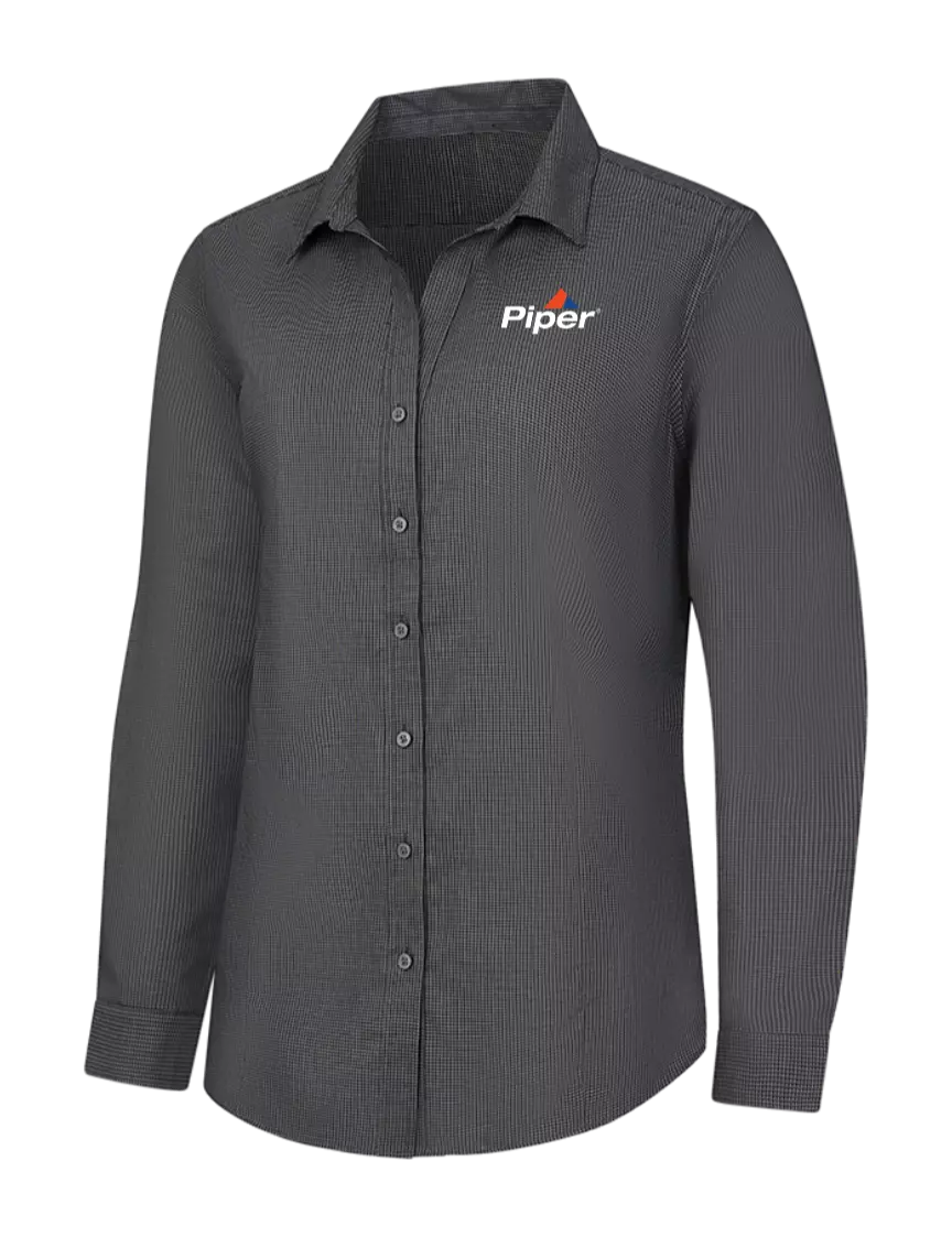 Piper Charcoal Womens Pincheck Easy Care Shirt w/Piper Logo