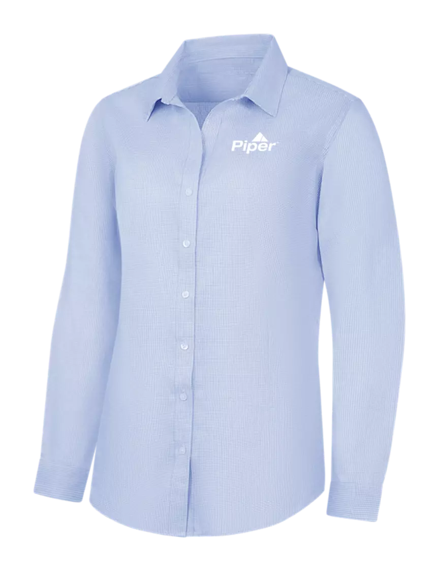 Piper Light Blue/White Womens Pincheck Easy Care Shirt w/Piper Logo