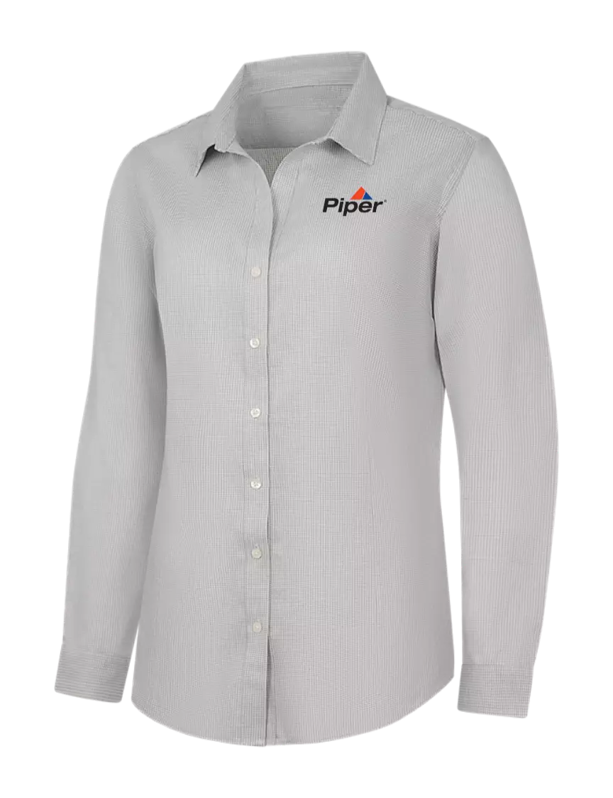Piper Light Grey/White Womens Pincheck Easy Care Shirt w/Piper Logo