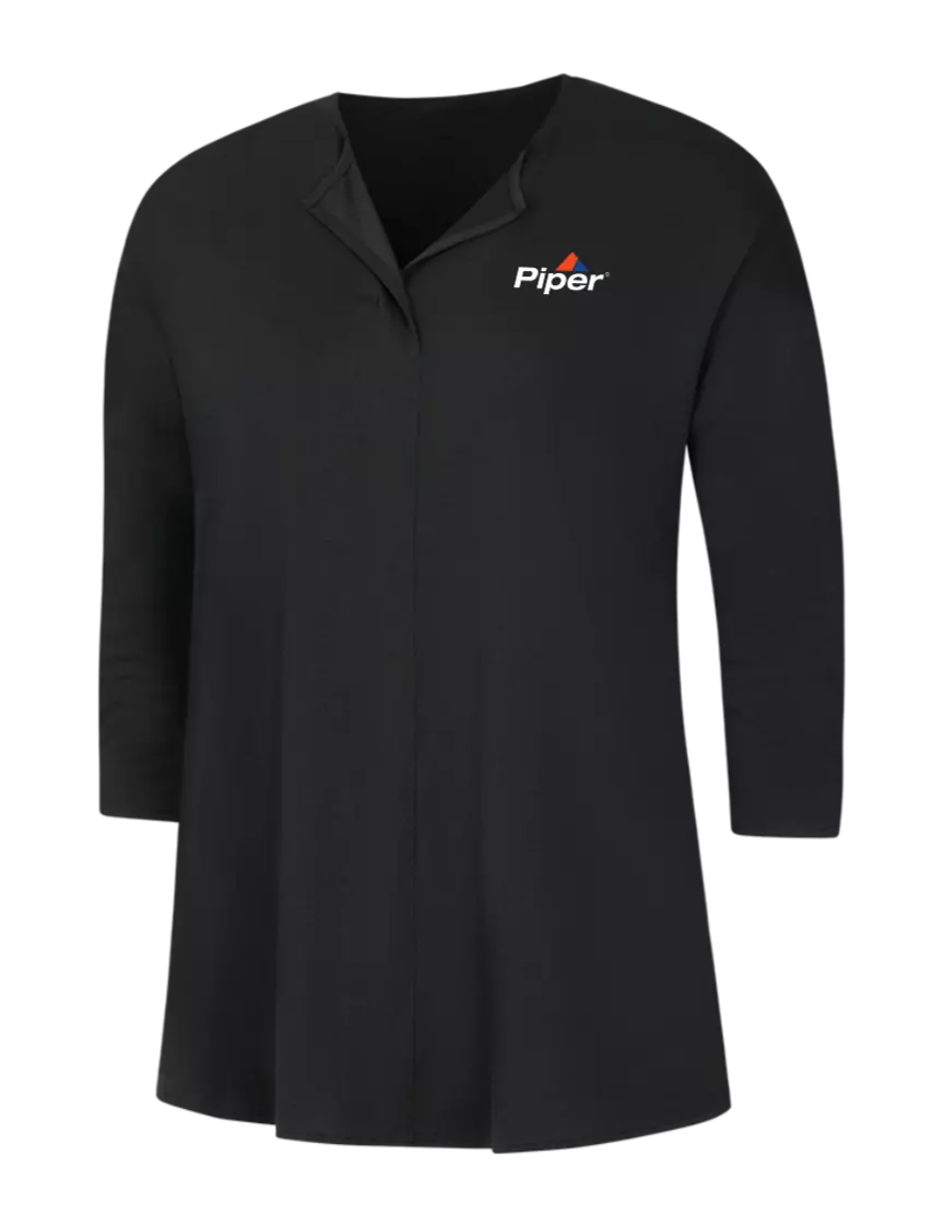 Piper Black Womens Concept 3/4 Sleeve Soft Split Neck Top w/Piper Logo
