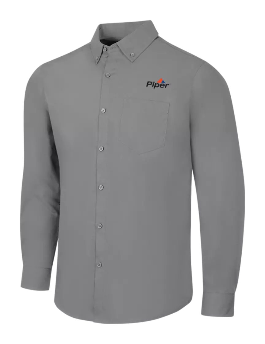 Piper Medium Grey Long Sleeve Carefree Poplin Shirt w/Piper Logo