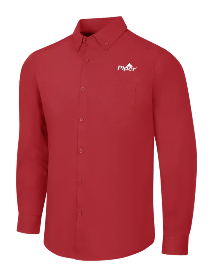 Piper Red Long Sleeve Carefree Poplin Shirt w/Piper Logo
