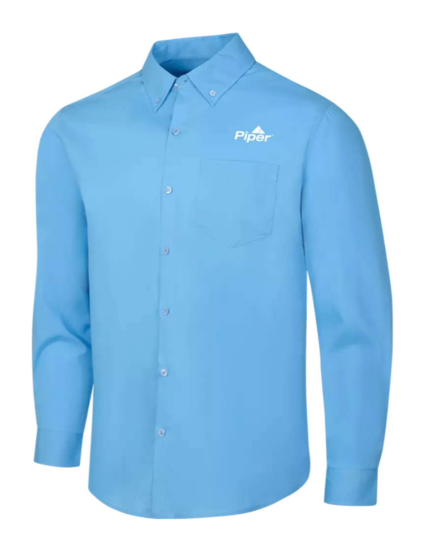 Piper Carolina Blue Long Sleeve Carefree Poplin Shirt w/Piper Logo