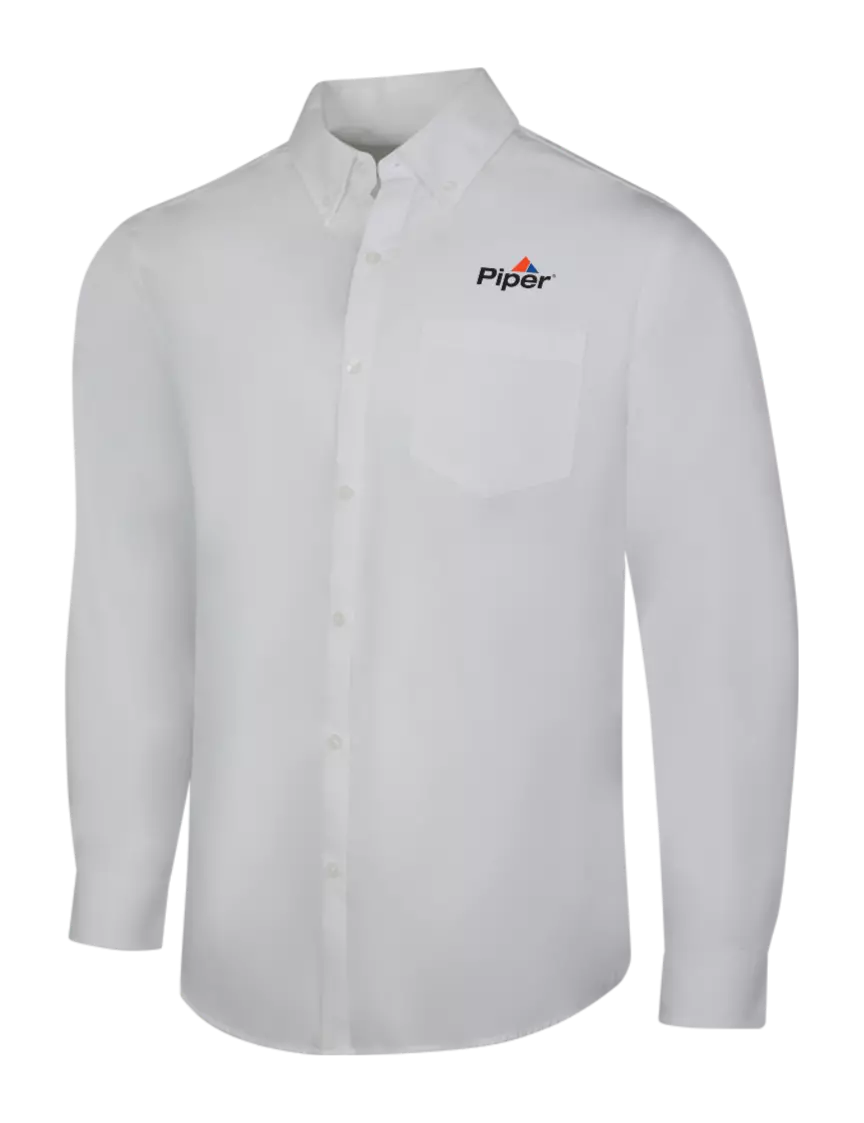Piper White Long Sleeve Carefree Poplin Shirt w/Piper Logo